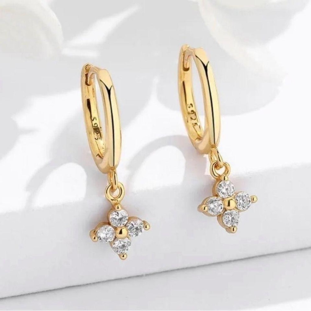 Gold  14k Sterling Silver Clover Huggie Hoop Earrings